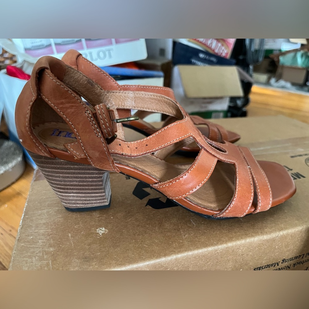 Never worn: Clark’s indigo leather heeled sandals